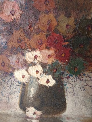 Cuadro Pintura Flores Marrón y Dorado