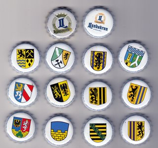 14 tappi per birra tedesca Landskron con scudi - Set da collezione