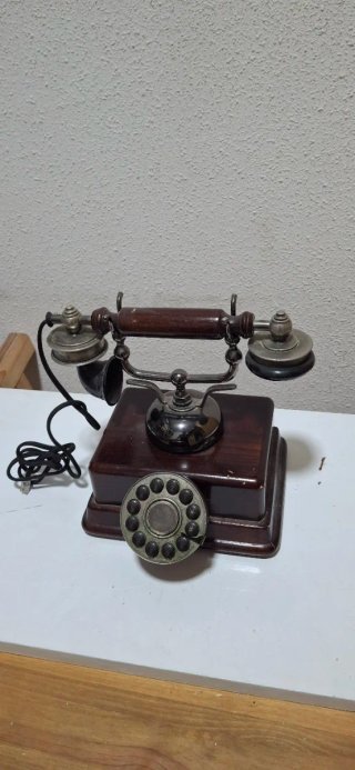 Teléfono Fijo Vintage Marrón y Plateado