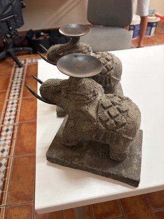 Pareja Portavelas Elefante Piedra
