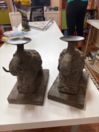 Pareja Portavelas Elefante Piedra