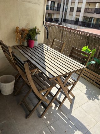 Conjunto Terraza Madera Plegable Mesa + 4 Sillas