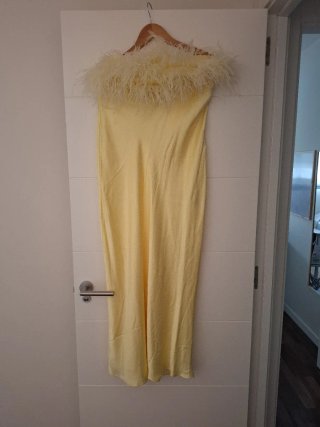Vestido Zara amarillo con plumas