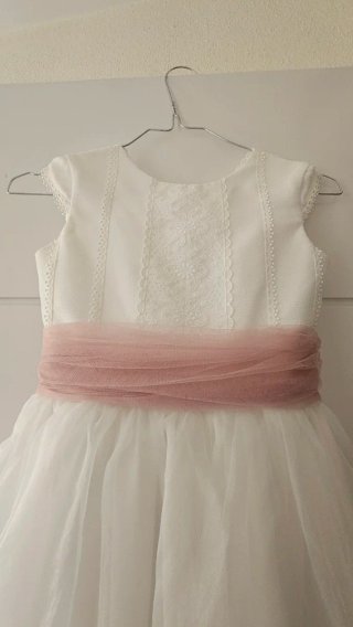 Vestido de comunión niña blanco y rosa de Coconut.