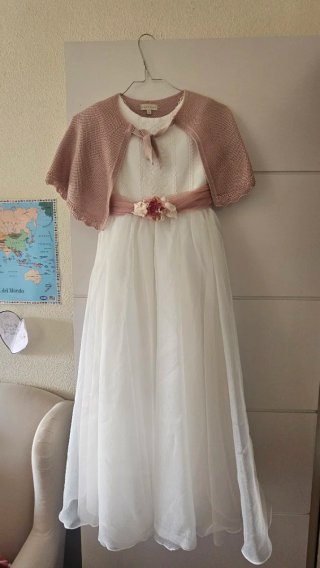 Vestido de comunión niña blanco y rosa de Coconut.