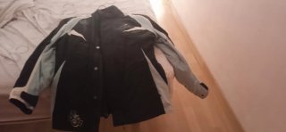 Chaqueta Moto Mujer Negra y Turquesa