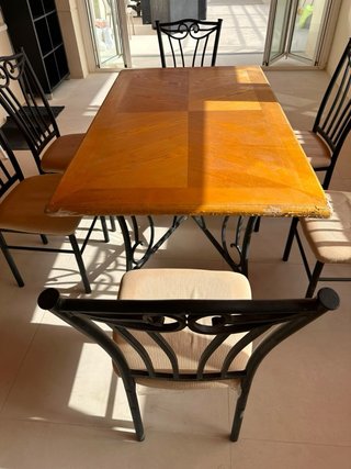 Mesa de comedor forja y 6 sillas tapizadas Almeria