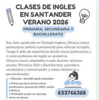 Profesora particular de Ingles Verano Santander