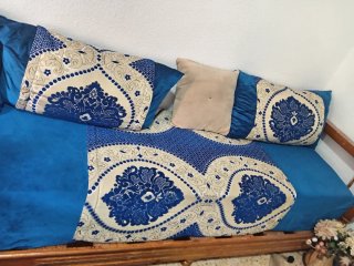 Tela de sofá marroquí beige y azul