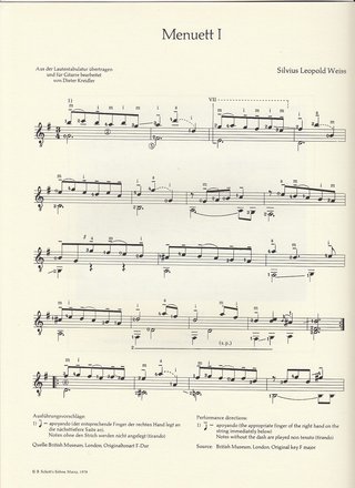 Silvio Leopoldo Weiss. Dos minuetos. Para Guitarra