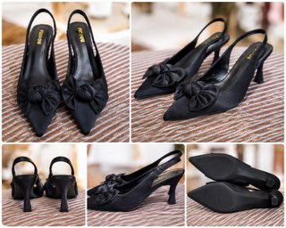 Zapatos de tacón negros con lazo talla 42