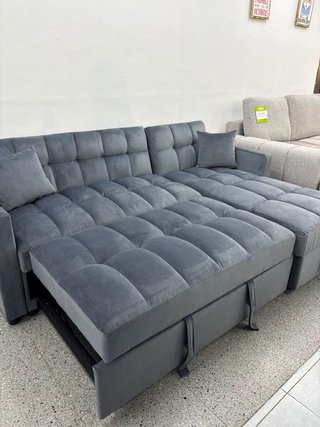 Sofá Cama Chaise Longue Gris Terciopelo + Envio