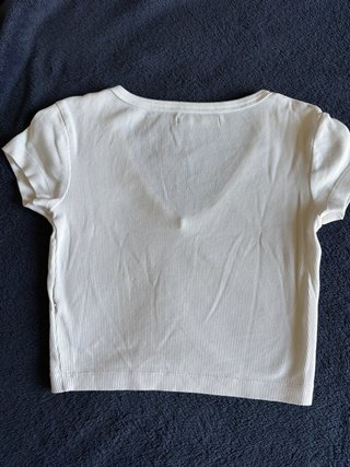 Camiseta Crop Pull&Bear Blanca Talla S de algodón.