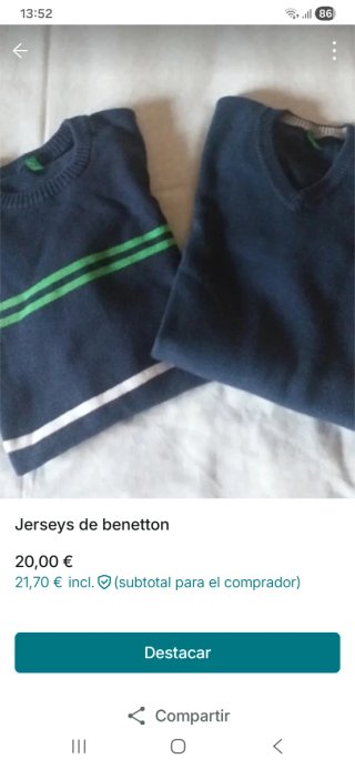 Lote 2 jerseys lana Benetton