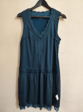 Vestido azul petróleo com renda, 44 pequeno