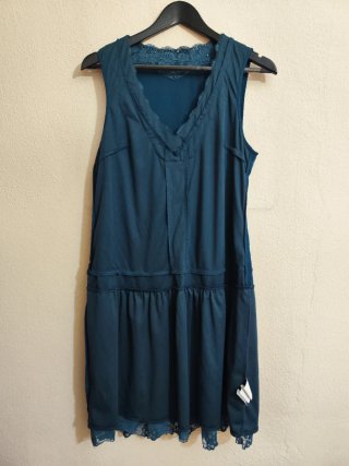 Vestido azul petróleo com renda, 44 pequeno