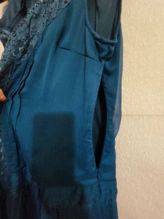 Vestido azul petróleo com renda, 44 pequeno