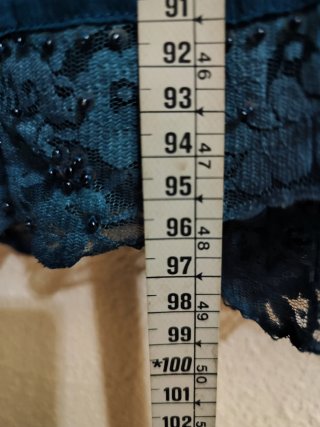 Vestido azul petróleo com renda, 44 pequeno