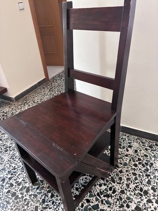 Silla Escalera Plegable Madera Oscura