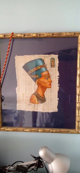 Cuadro papiro Nefertiti marco dorado
