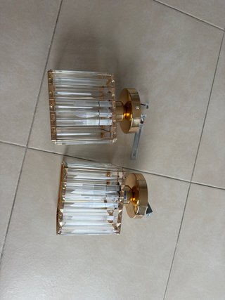 x2 Lámpara Techo Metal y Cristal Dorada