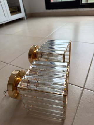 x2 Lámpara Techo Metal y Cristal Dorada