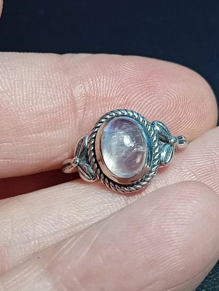 Anillo Plata Ley piedra luna talla exacta 12,5 mm