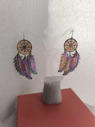 Pendientes Aro Filigrana Plumas Multicolor