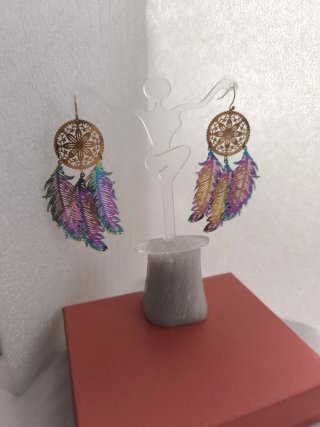 Pendientes Aro Filigrana Plumas Multicolor