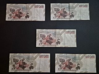 5 Banconote Lire Centomila Italia