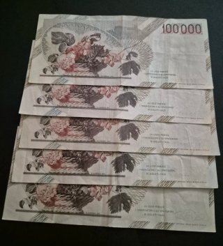 5 Banconote Lire Centomila Italia