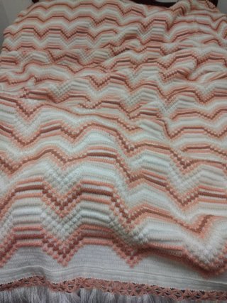 Manta casal rosa e branca 2m x 2.40m