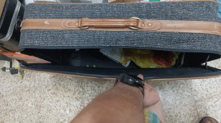 Maleta Vintage Tejido Marrón y Gris