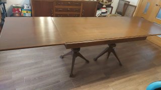 Conjunto comedor vintage madera y cristal