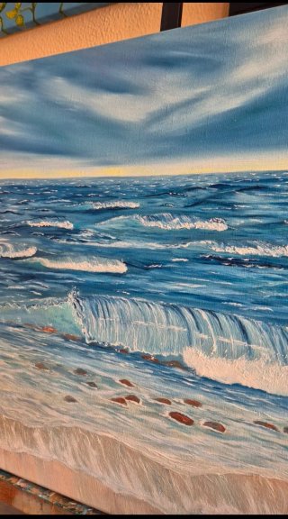Cuadro Mar Óleo Nubes y Olas
