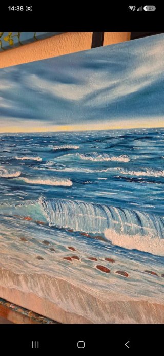 Cuadro Mar Óleo Nubes y Olas