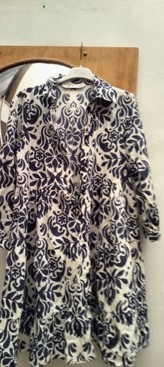 Zara Vestito Fantasia Floreale Blu Bianco Tg S