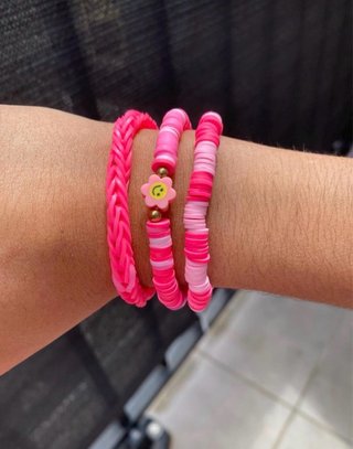 3 Pulseras de Arcilla Polimérica Rosa