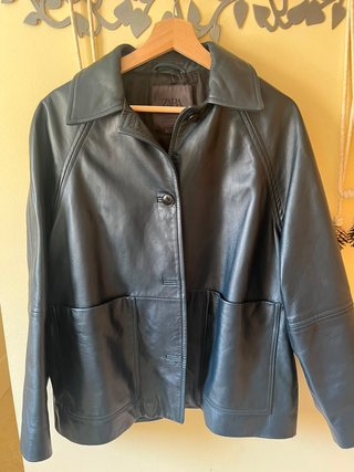 Chaqueta de cuero Zara verde oscuro