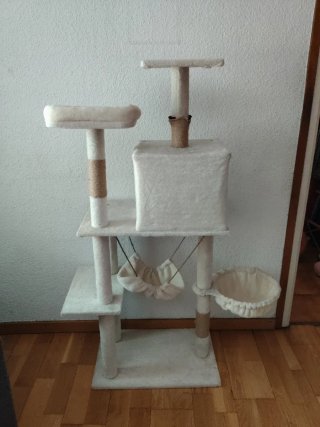 Rascador y Cama para Gatos Beige/Blanco