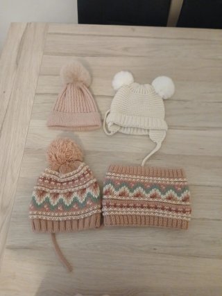Gorros y bufanda bebé (beige, rosa)