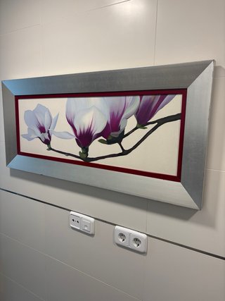 Cuadro Flores Magnolias Marco Plateado 1,50x40