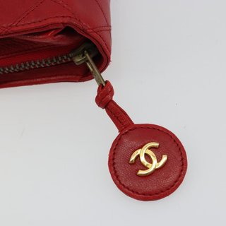 CHANEL Bicolore Pouch Lamb Skin Red Gold CC Auth
