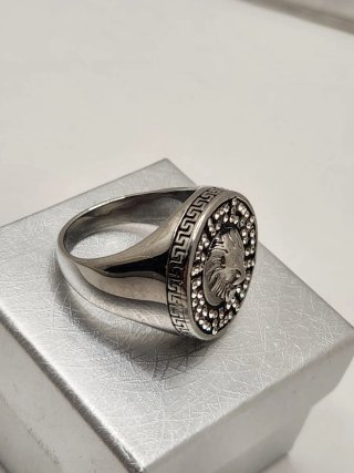 Anillo León Griego Circonitas acero quirúrgico