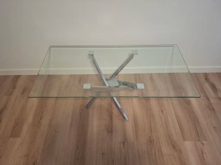 Mesa de centro cristal y metal plateado