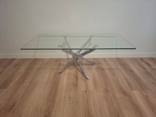 Mesa de centro cristal y metal plateado
