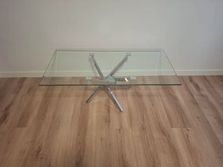 Mesa de centro cristal y metal plateado