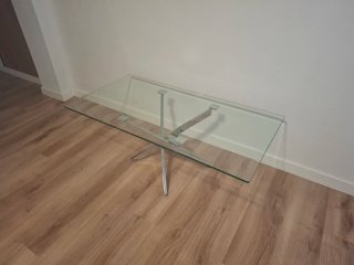Mesa de centro cristal y metal plateado