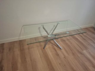 Mesa de centro cristal y metal plateado