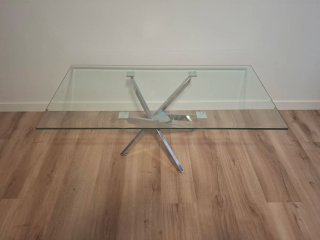 Mesa de centro cristal y metal plateado